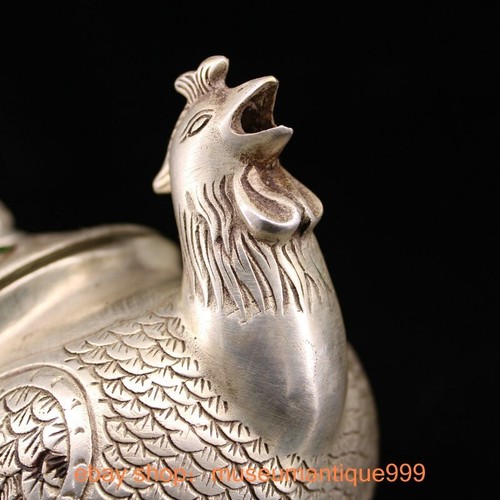 5.6" ancient China Chinese silver inlay gem Phoenix bird Wine Tea Pot Flagon - Picture 2 of 9