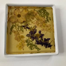 Dried Flowers in Acrylic Ikea Ceramic Square Tile Plate 5.5"