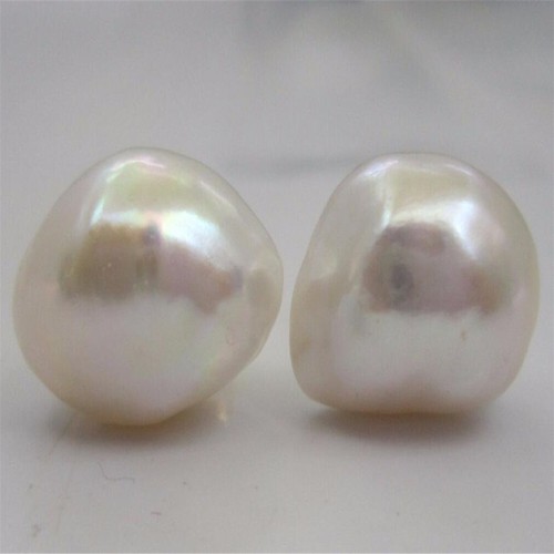 11-12MM white Baroque freshwater pearl flawless pearl earrings Beaded Platinum - Picture 1 of 5