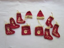 Mini Stocking Santa hat bag ornaments 10pc 14912 PBK NEW vintage style graphics