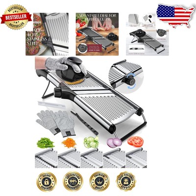 Premium Food Slicer - Adjustable Mandoline with Interchangeable Blades & Gloves