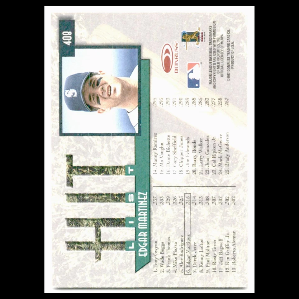 Edgar Martinez #408 1997 Donruss Seattle Mariners Baseball Card MLB NM - Image 2 of 3