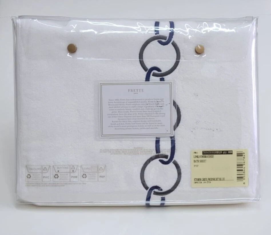 Sábana de baño bordada Frette Links gris tormenta/azul medianoche algodón puro Italia Foto 2 de 4