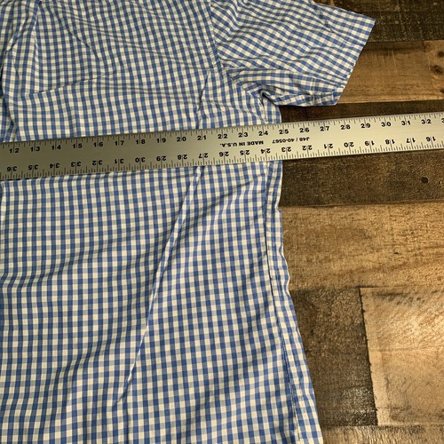 IZOD MEN'S Shirt XL Blue and White Plaid Short Sleeve Button Down - Picture 8 of 9