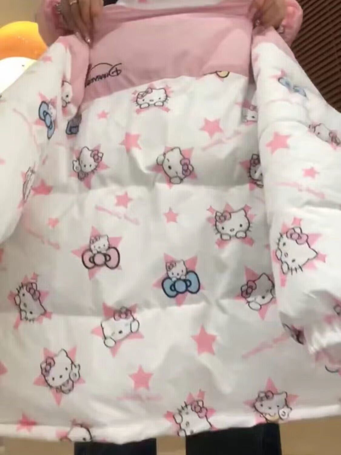 Hello Kitty Oversized Quilted Jacket Women Girl Winter Warm Overcoat