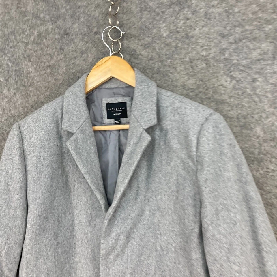 Abrigo Industrie Hombre Talla M Gris Medio Mezcla Lana Bolsillos Botón A605 Foto 3 de 4