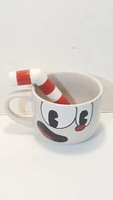 Just Funky Cuphead Mugman 20 oz. Coffee Mug White Ceramic W/STRAW