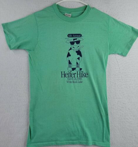 Vintage 1988 Womens Medium Heifer Hike Single Stitch T Shirt White Rock Lake