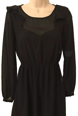 black dresses for juniors forever 21 Forever 21 Junior Girls Black A-Line Semi-Sheer Long Sleeve Dress Ruffles  7/8