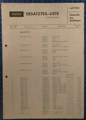 Grundig Ersatzteil-Liste Klangstrahler Hi-Fi Raumklangbox Juli 1963 B-24903  | Ebay