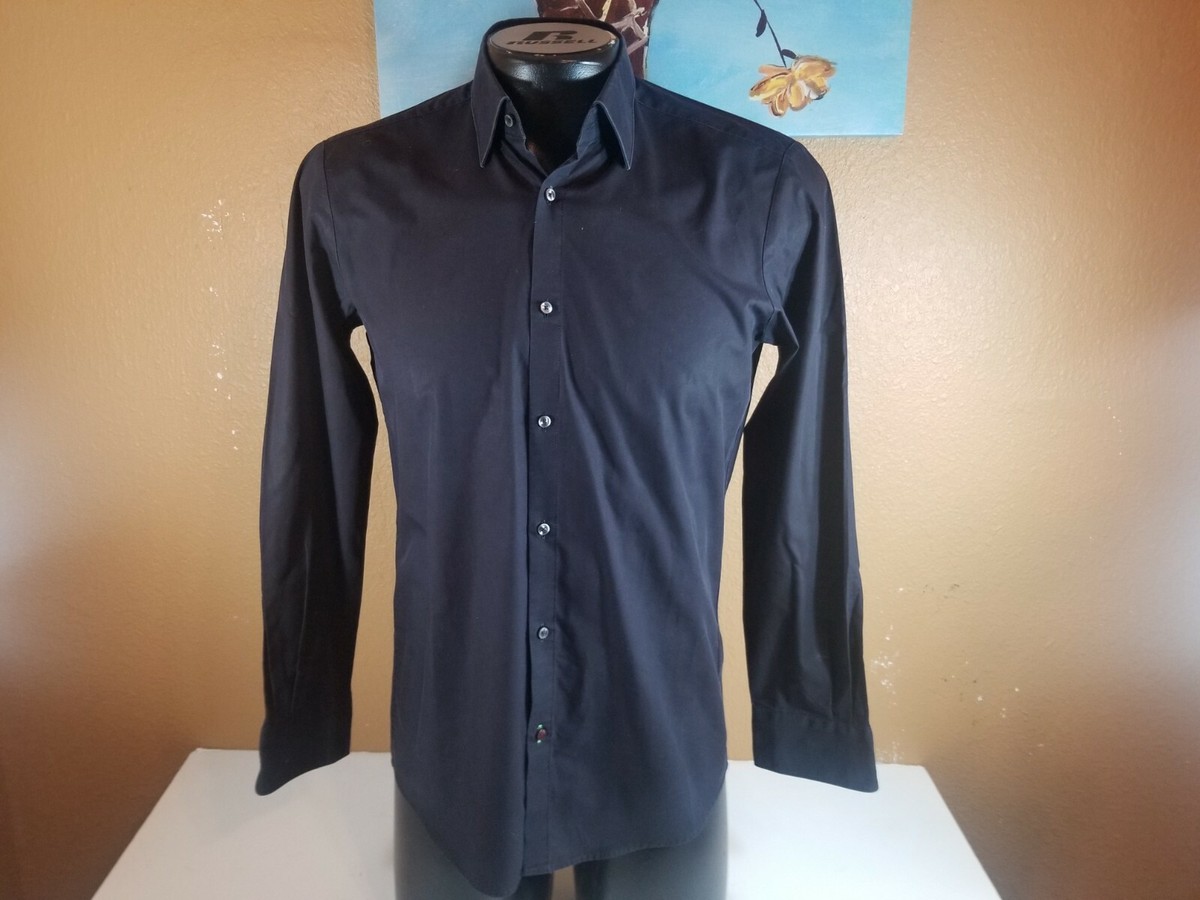 Tommy Hilfiger Tailored Men Long Sleeve Black Dress Non Iron Shirt