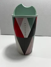 Starbucks Holiday Traveler Mug Geometric Tree Green Lid 12oz Tumbler Cup 2017