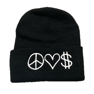 Peace Love Money Cuffed Beanie Black Knit One Size Trendy Fashion Unisex Hat Ebay