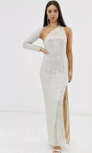 Club L London one shoulder sequin maxi 