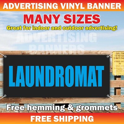 LAUNDROMAT Advertising Banner Vinyl Mesh Sign CLEANING SERVICE Laundry Now open