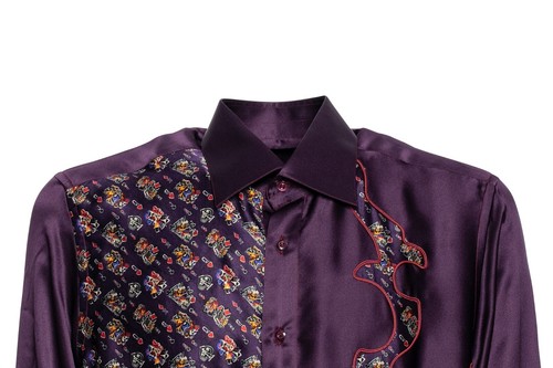 ITALIAN LUXURY 1400$ GERLIN Shirt Purple "POKER PATCH" 100% Silk 16-41 BIJAN - Picture 4 of 4