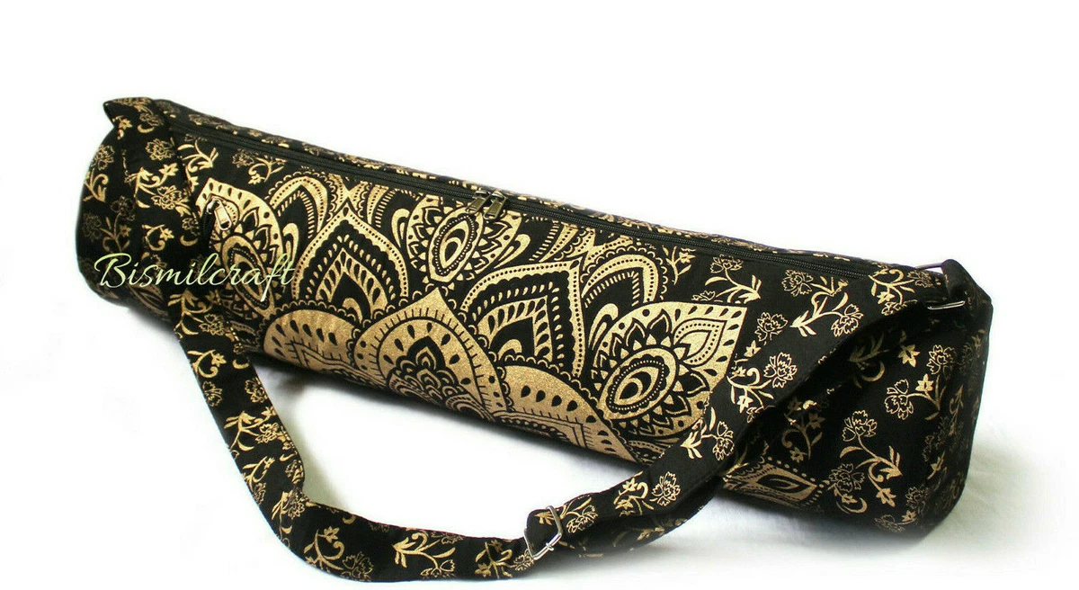 Cotton Yoga Bag Pilates Mat Bag Fitness Yoga Bag Black Gold Floral