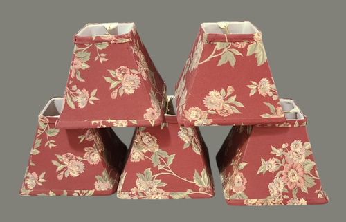 Country French Set of Five Burgandy Red Floral Fabric Lamp Chandelier Shades - Picture 2 of 9