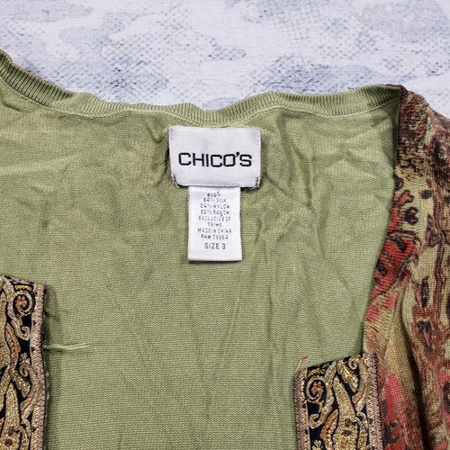Chicos Cardigan Top Womens 3 Green Open Front Floral Print Long Sleeve - Picture 3 of 10