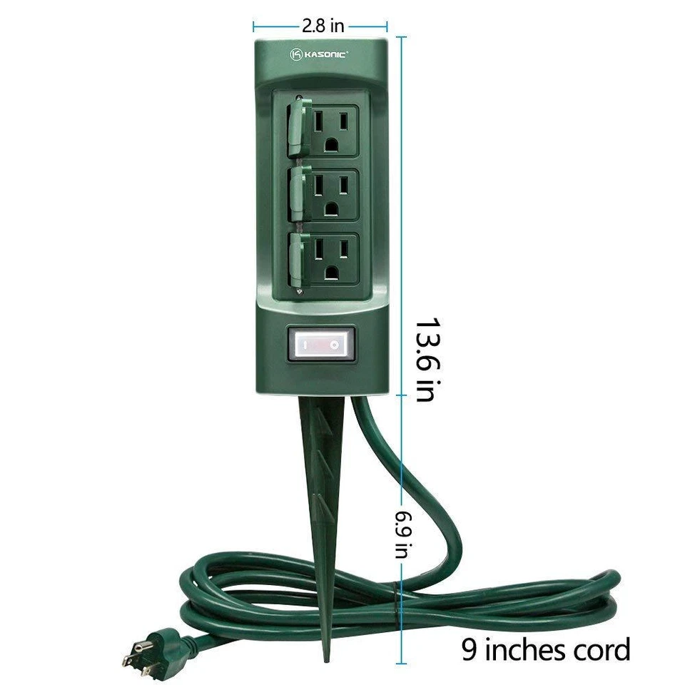 Outdoor Power Stake 6-Outlet Double Sided Safety Flip Covers 9 ft Extension Cord - Image 4 of 4