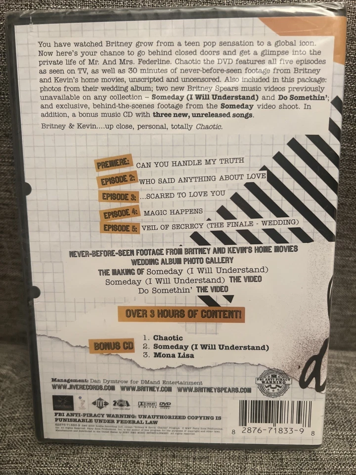 Britney and Kevin: Chaotic...DVD, 2005, 2-Disc Set, Bonus CD. NEW SEALED Foto 3 de 3