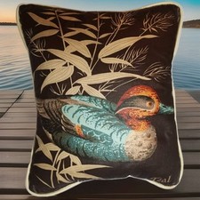 Duck Throw Pillow Teal Mallard Greenwing Home Decor Accent 8.5" X 9.5" EUC