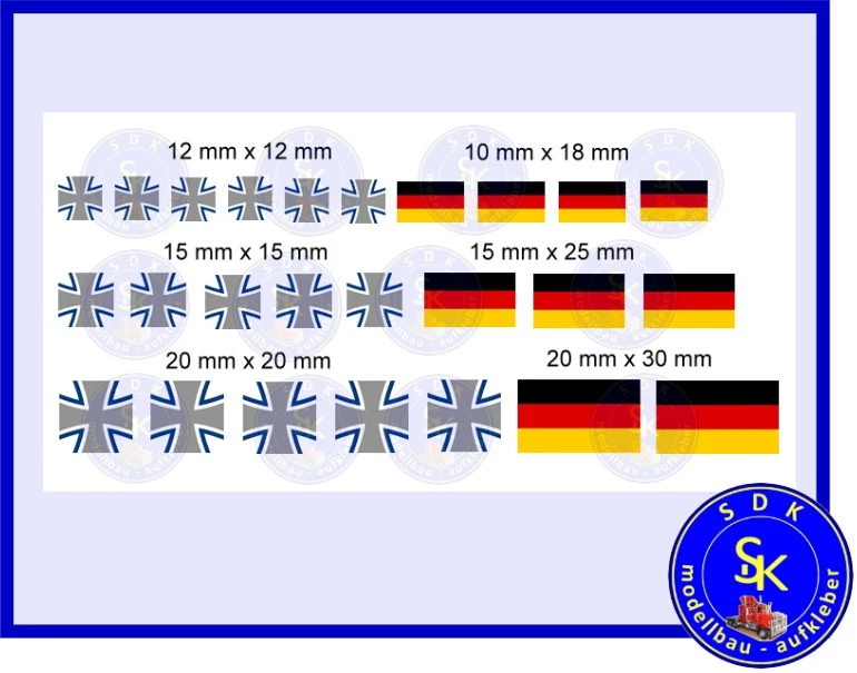 SDK-MODELLBAU-AUFKLEBER Bundeswehr Kreuz grau Deutschland Flagge Aufkleber-Set Decals Panzer RC 1:16