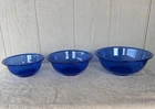 Vintage 3) Pyrex USA Nesting Mixing Bowl Set Cobalt Blue Clear Glass 322 323 325