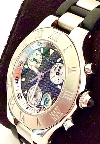 Cartier Chronoscaph 21 Chronograph Ref. 2424 Stainless Steel – rubber Black Dial