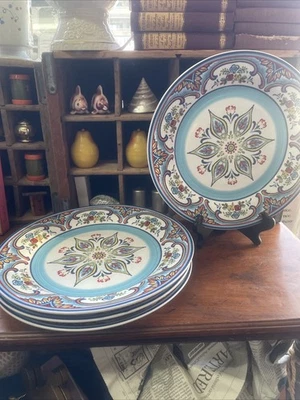 Juego de 4 Platos de Cena Euro Cerámica Zanzíbar 10 3/4" Rollos Florales EXC+ - Imagen 1 de 4