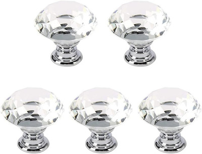 5 Pack Crystal Glass Cabinet Knobs-30mm Diamond Shape Pulls Handles for Drawer D