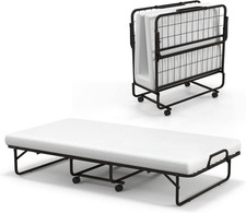 Portable Folding Bed with 4-Inch Memory Foam Mattress and Wheels, Twin Size