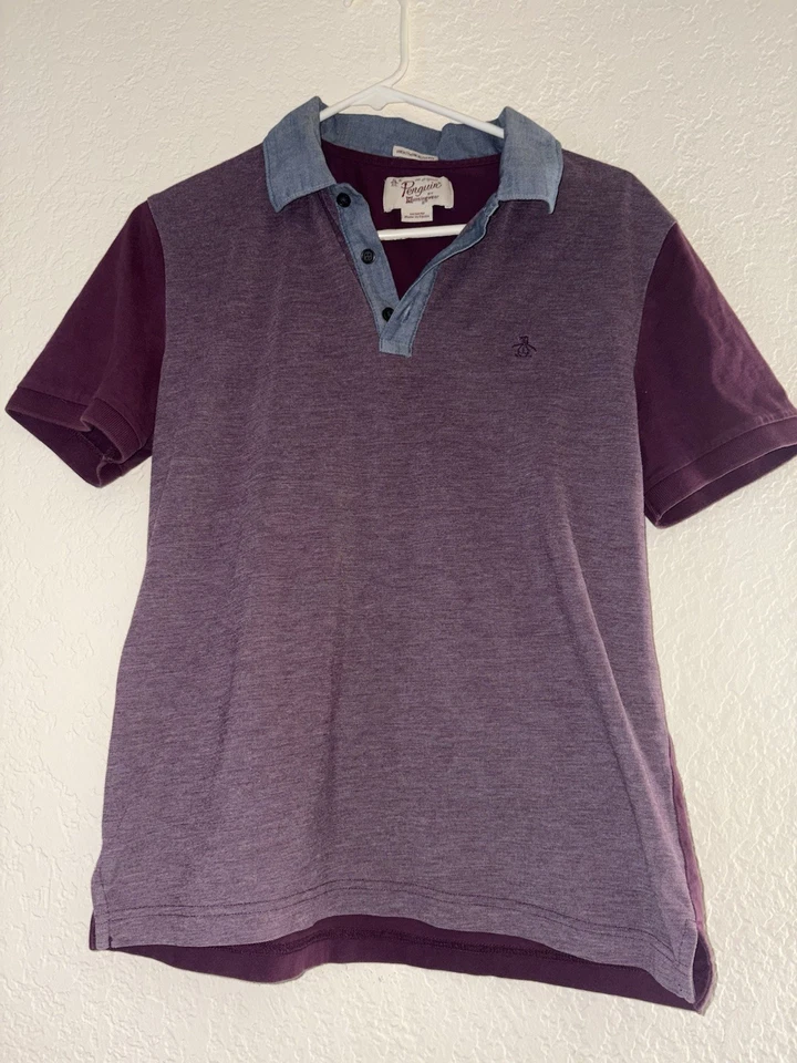 Camisa Polo Penguin Para Mujer Mediana Heritage Calce Ajustado Púrpura Azul Informal Top Golf Foto 3 de 4
