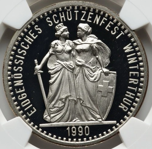 Switzerland 1990 AD Swiss Shooting Winterthur Festival SILVER Coin S50F NGC PF69