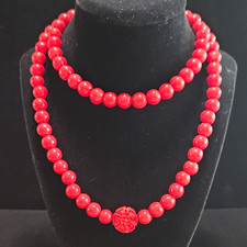 Red Ceramic Beaded Necklace Round Flower Cinn...