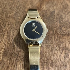 ESQ ESQUIRE SWISS WOMEN'S STAINLESS ST BACK WATER-RESISTANT BLACK DIAL GOLD TONE