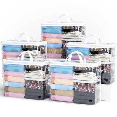 5 Pack Clear Zippered Storage Bag For Clothes Blankets Bedding 22L White