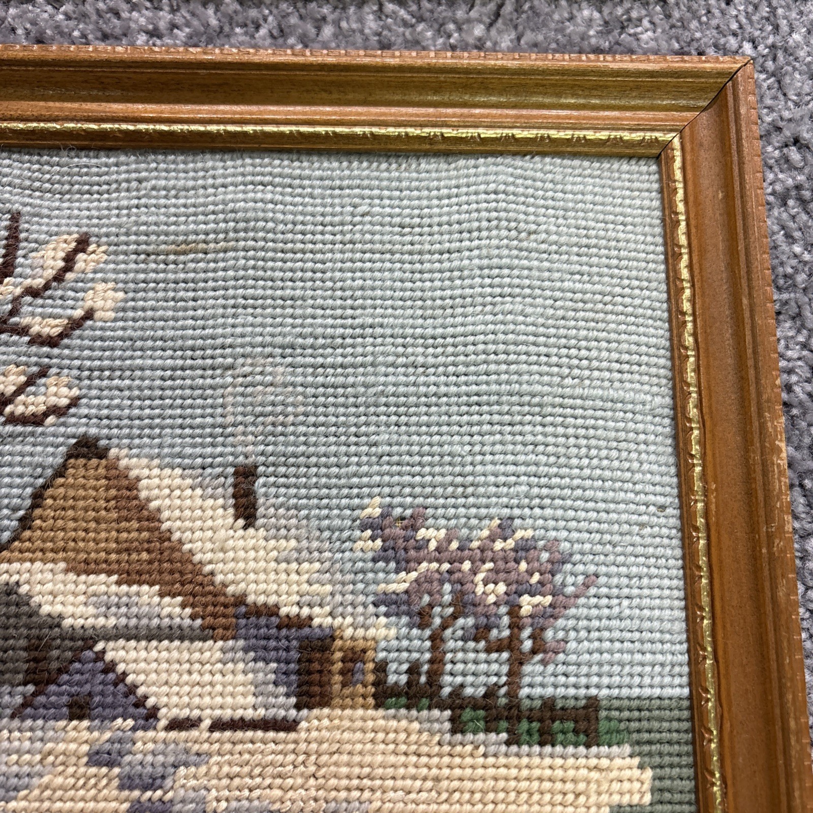 Four Season Needlepoint 11” Framed Pictures Winter Spring Summer Fall Signed