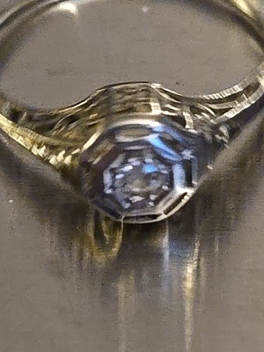 Antiguo anillo de compromiso redondo de 0,25 quilates Belais de oro blanco de 18 quilates extraído 7,25 - Imagen 4 de 12
