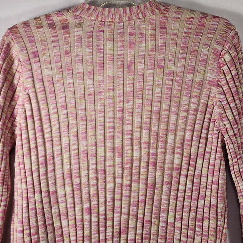JH Collectibles Silk Blend Cardigan Sweater Set Sz L Pink Multi Color Front Tie - Picture 7 of 18