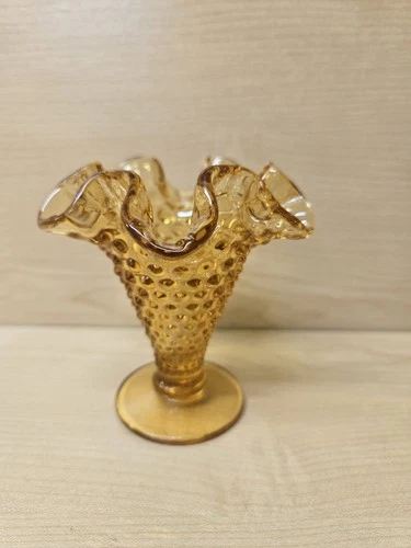 Vintage Fenton Art Glass miniature vase in an amber or marigold color