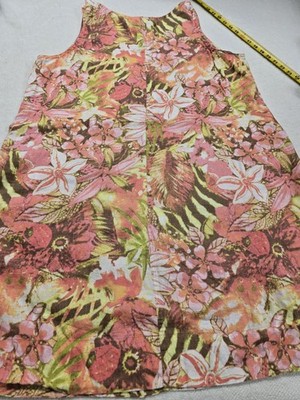 J. Jill Love Linen 100% Linen Floral Sleeveless Shift Dress Pink Green XL