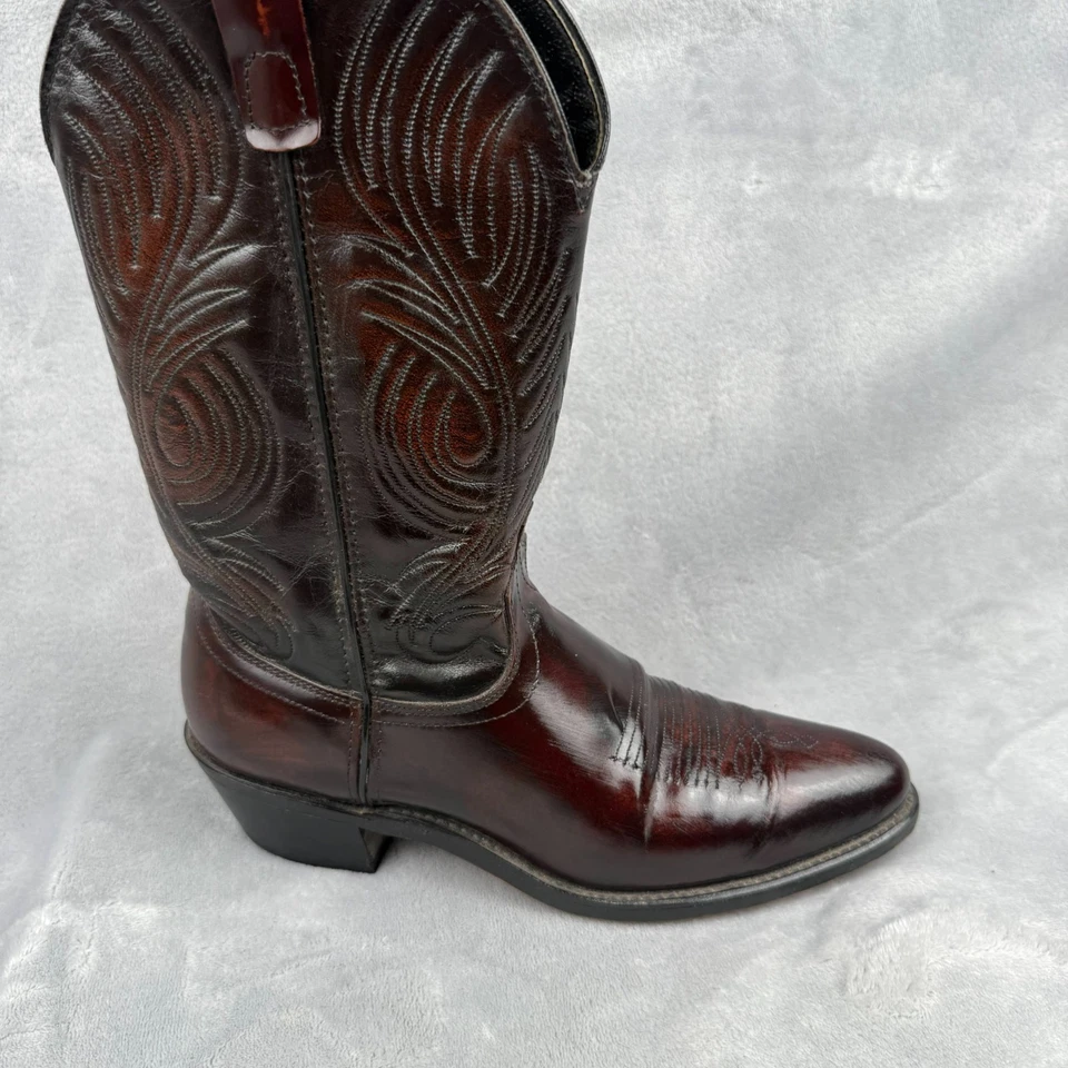 Botas de Vaquero Laredo Para Hombre Talla 8.5 D Western Boot Cuero Rojo Cereza Punta Foto 2 de 4