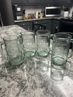 Vintage Set of 4 Coca-Cola Green Glass Mugs Embossed Coke Logo Handles Heavy