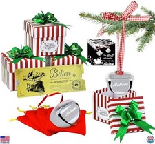4-Pack Polar Express Christmas Gift Set - Personalized Sleigh Bell Ornaments