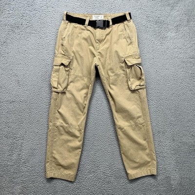 Abercrombie & Fitch Cargo Pants Mens 31x32 Beige Cotton Utility Pockets Belted