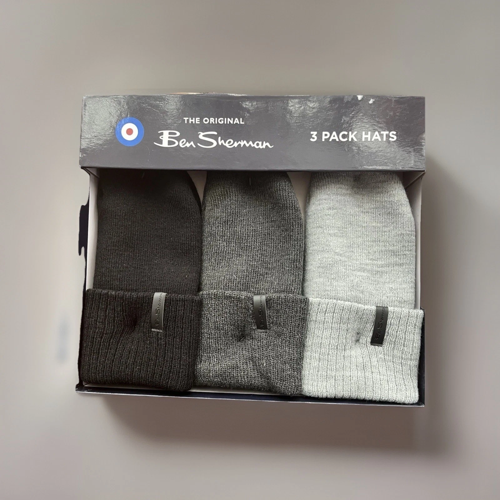 Ben Sherman Beanie Winter Hat Cap 3 Pack Brown Dark Grey And Light Gray