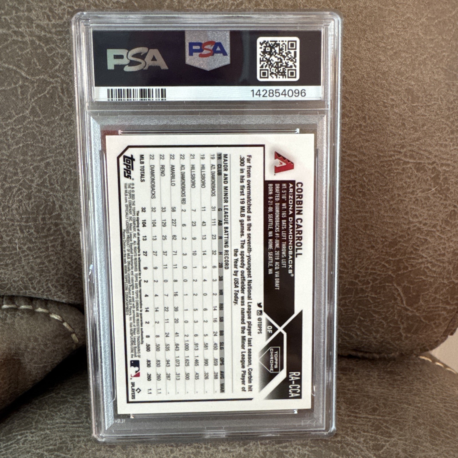 2023 Topps Chrome -RK Autos Corbin Carroll #RA-CCA Purple Refractor /250 PSA 10 view 2