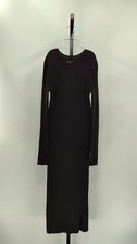 Quince Women Black Ribbed Long Sleeve Crew Midi Basic Sleeved Dress L