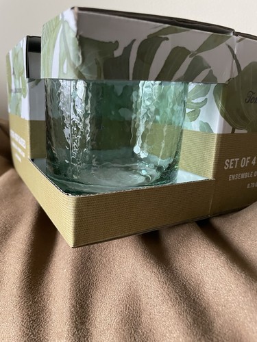 tommy bahama Double Old Fashioned Dof Glasses Clear / Green 8.75 Oz Set Of 4 - Picture 1 of 4